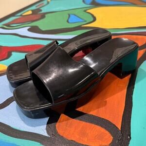 Black chunky platform mules